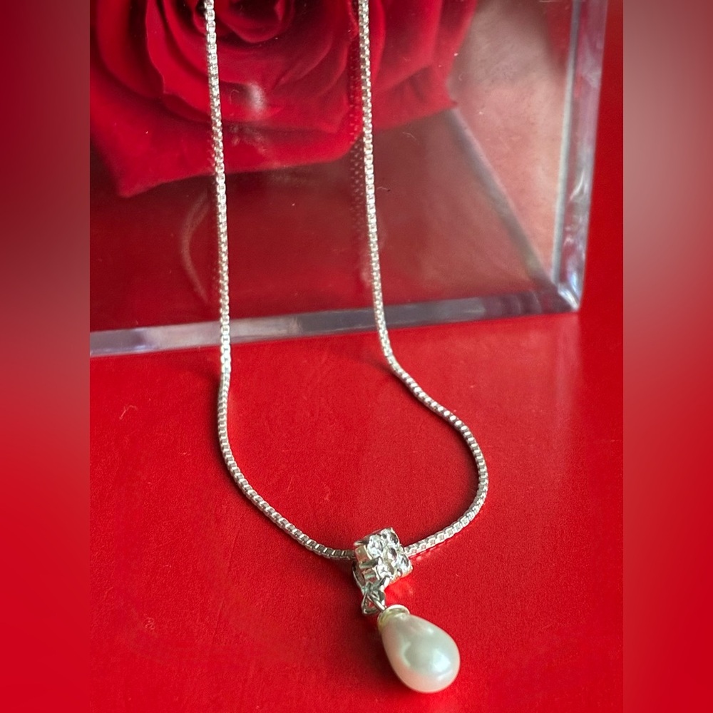 925 Silver Necklace,Silver Pearl Drop Pendant Necklace - White Pearl